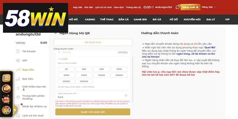 3 lưu ý giúp nạp tiền tại 58win thành công